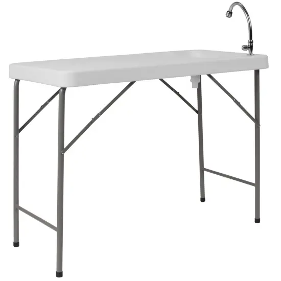 Emma and Oliver 4-Foot Portable Fish Cleaning Table / Outdoor Camping Table and Sink Granite White {3}