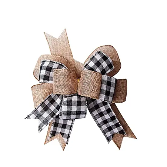 Black White Plaid Gift Bows Burlap Wreaths Bows Christmas Tree Topper for Wedding Holiday Birthday Party Decoration 12" x 9.4" {2}