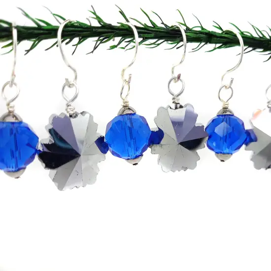 Miniature Ornaments, 8 pieces, Silver Snowflakes & Blue Baubles, Adorabilities {2}