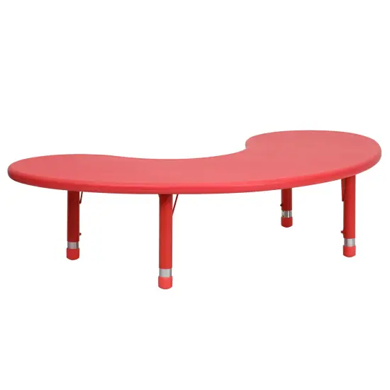 Emma and Oliver 35"W x 65"L Half-Moon Plastic Height Adjustable Activity Table Red {2}