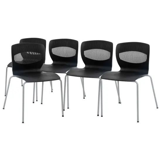 Emma and Oliver Arcana Series Set of 5 Heavy Duty 770 lb. Capacity Ergonomic Polypropylene Stack Chair with Lumbar Support and Steel Frame Gray {6}