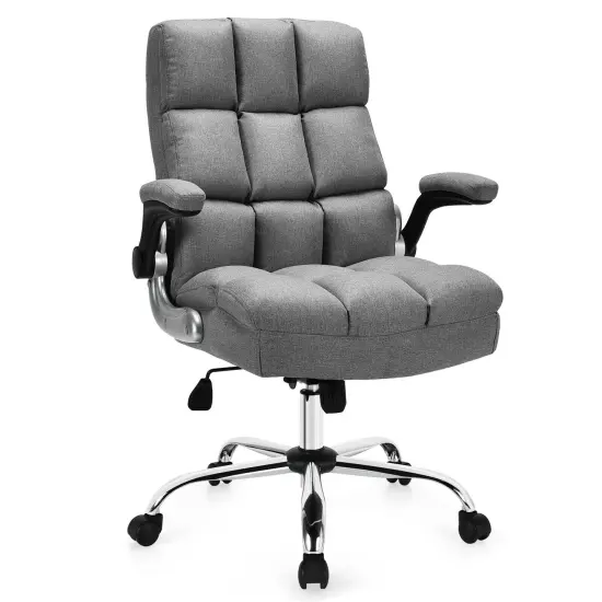 Adjustable Swivel Office Chair with High Back and Flip-up Arm for Home and Office Grey {1}