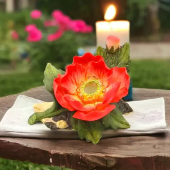 Ceramic Poppy Flower Half Inch Tapper Candle Holder, Home D&eacute;cor, Gift for Her, Gift for Mom, Nature Lover Gift {1}