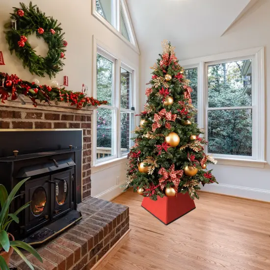 Northlight 19" Red with Black Trim Square Christmas Tree Collar {3}