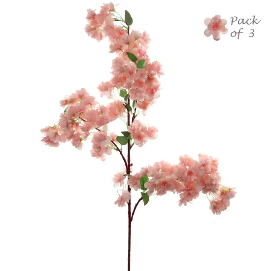 Cherry Blossom Stem: Set of 3, 40-Inch, Silk Flowers, Floral Home by Artificial Flowers Light pink {7}