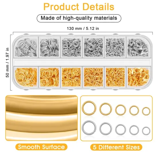 Approx. 1200 pieces Jump Rings for Jewelry Making Supplies and Necklace Repair with Jump Ring Pliers and Open Jump Ring( Silver and Gold) {1}