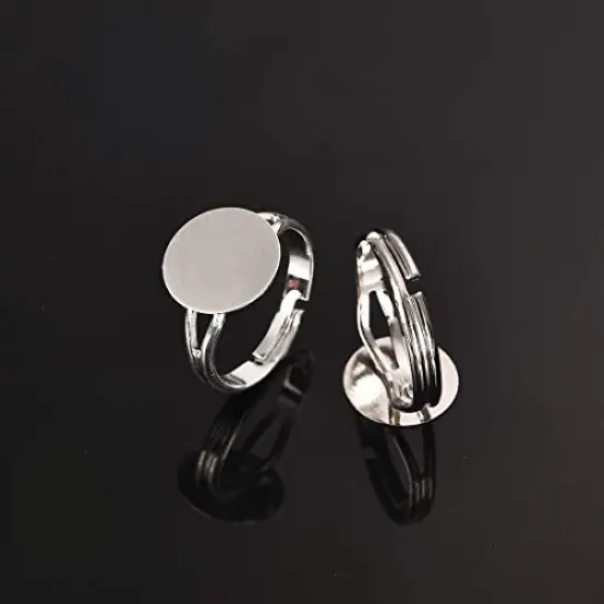 40 Pieces Findings Assortments Blank Rings- Silver Plated Adjustable Flat 12mm Ring Base Blank Jewelry Findings {4}