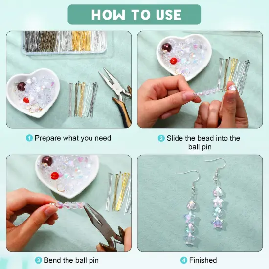 500 PCS Flat Head Pins for Jewelry Making 2 Inch Straight Head Pins Metal End Headpins DIY Head Pin Findings with Plastic Box for Craft Earring Bracelet Necklace Pendant Supplies (Mixed Colored) {5}