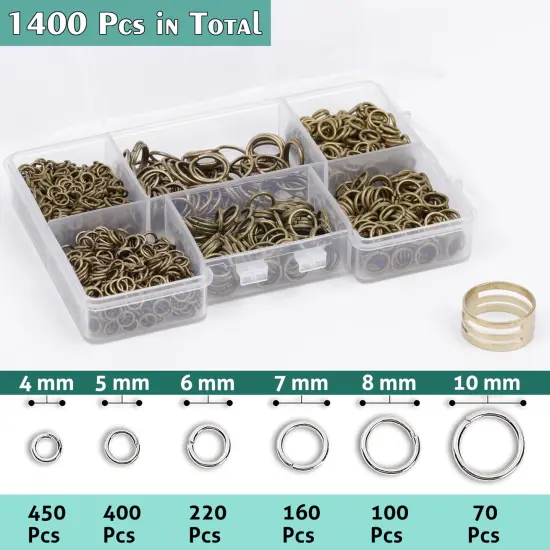 1400 Pieces stainless steel jump rings for jewelry making 4mm 6mm 5mm 7mm 8mm 10mm necklace bracelet clasps jewelry making supplies for adults(Silver) {6}