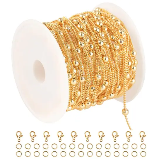 16.4 Feet/5 Meters 18K Gold Plated Brass Chain for Jewelry Making, Light Gold Beaded Necklace Chain for Women Twisted Curb Link Chain Jewelry Supplies {2}