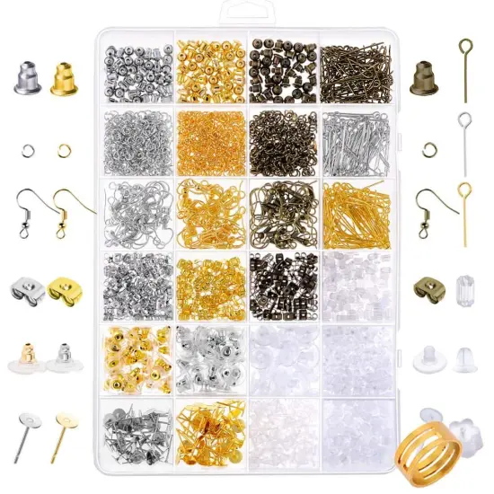 2400 Pieces Earring Making Supplies Kit with 24 Style Earring Hooks, Earring Backs, Earrings Posts and Earring Making Findings for Adult {2}
