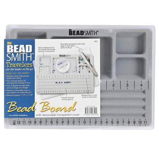 Mini Bead Board, Grey Flocked, 4 Straight Channels, 5 Recessed Compartments, 7.75 x 11.25 inches, design boards for creating bracelets, necklaces and other jewelry {9}