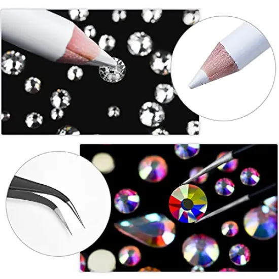 2400 Pieces Nail Art Rhinestones Kit Nail Gems Ab Flatback Rhinestones Gems Stones, with Storage Organizer Box/Wax Pencil/Tweezers 6 Sizes (1.5-4.5 mm) for Nail Art Craft (2400pcs) {5}