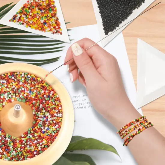 8000 Pieces The Upgrade Version Wooden Bead Spinner with 2 Pcs Big Needles and 1 Surprise Gift Pack for Jewelry Making Tools,Quickly Stringing Beads Tool {3}