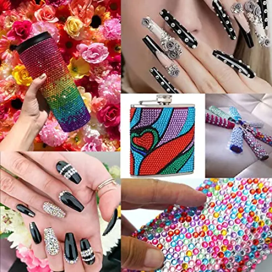 Flat Back Rhinestone Kits Colorful Rhinestones+Crystal AB&Transparent White Gems With Quick Dry Makeup Glue+Picker Pencil+Tweezer For Nail Art And Face Make-up {3}