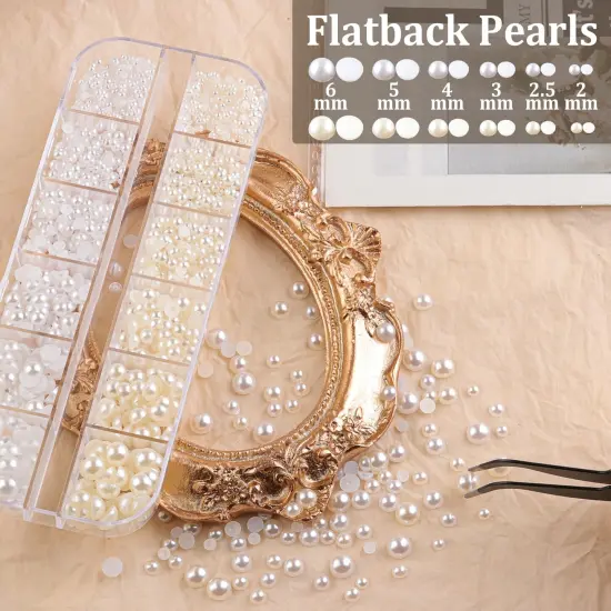 Flatback Face Gems Kits for Makeup with Glue, Round Glass Crystal AB & Clear Gems, Beige & White Pearls & 4 Colors Cosmetic Chunky Glitter with Dotting Tools, Eye Jewels for Body Make-up, Nail Art {5}