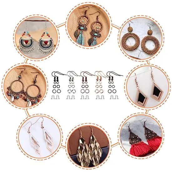 150 Pieces Hypoallergenic Earring Hooks Mixed Colors Ear Wire Hooks Earring Making Kit with 1000pcs Open Jump Rings 200pcs Earring Backs for Jewelry Making Findings {5}