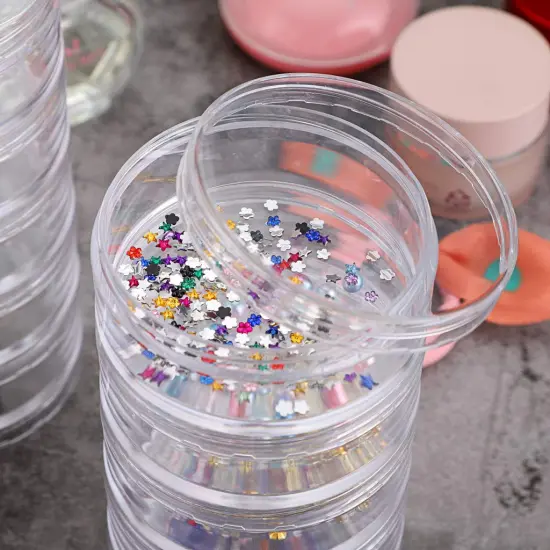 2 Pck 5 Slot Clear Plastic Round Storage Jars - Art Craft Accessory Organizer Box Jewelry Beads Sewing Pills Container Holder for Storage Small Items, Hardware {3}