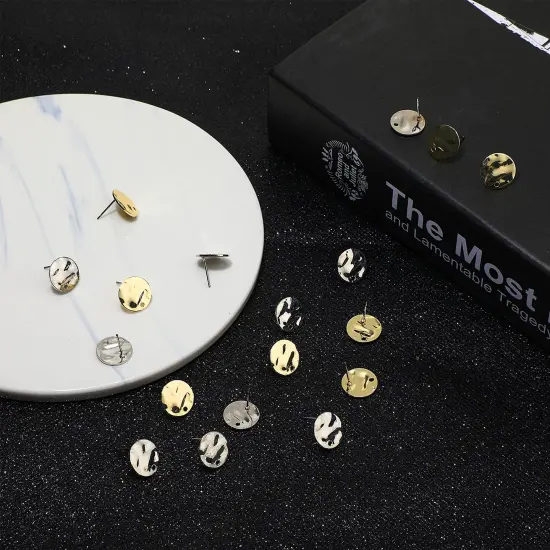 50 PCS Flat Round Ear Studs Earring Posts with Loop Hole Coin Jewelry 13.0 mm Gold Plated Disc Charms Earring for DIY Earrings Craft Making Supplies for Women Girls (White K, KC Gold) {5}