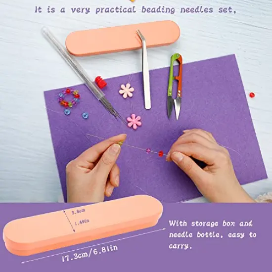 58 Pieces Beading Needles Set,50 Pieces Long Straight Beading Thread Needles, 8 Pcs Big Eye Beading Needles with Threader, Needle Bottle, Yarn Scissors,Tweezers for Bracelets and Jewelry Making {4}