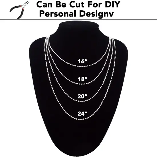 33 FTSteel Ball Chain Bead Dog Tag Chain Beaded Necklace Chains for Jewelry Making Bracelet Military Crafts, Silver Metal Pull Chain Small Ball Bead Chain Roll w/20 Connectors (Silver, 1.5mm) {3}