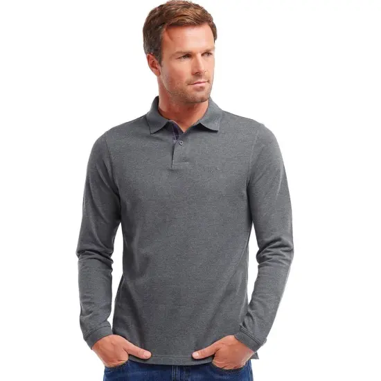 TravisMathew&reg; Oceanside Heather Long Sleeve Polo Quiet Shade Grey {4}