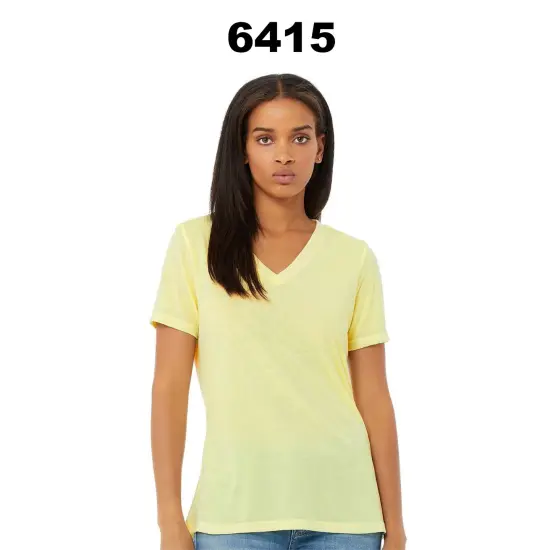 BELLA + CANVAS&reg; Women's Relaxed Triblend Short Sleeve V-Neck Tee Oatmeal Triblend {3}