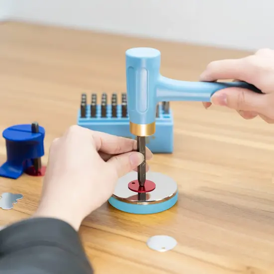 Professional Steel Bench Block, Covered with TPR soft plastic at The bottom, Metal Stamping Table Mirror, Polishing with Chrome Plating for Jewelry Stamping Tools, (Dia: 3&rdquo;, H: 19/32&rdquo;) {3}