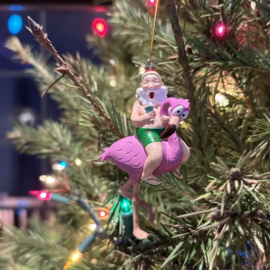 Tree Buddees Santa Riding a Pink Flamingo Tropical Christmas Ornament Decoration {6}
