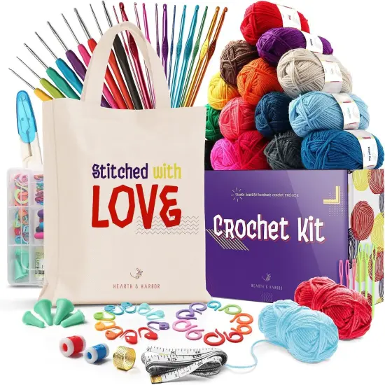 Crochet Kit for Beginners Adults, Crochet Kits for Beginner, Learn to Crochet Set, Crocheting Kit, 1500 Yards Crochet Yarn, Crochet Hook Set, Crochet Accessories and Supplies {1}
