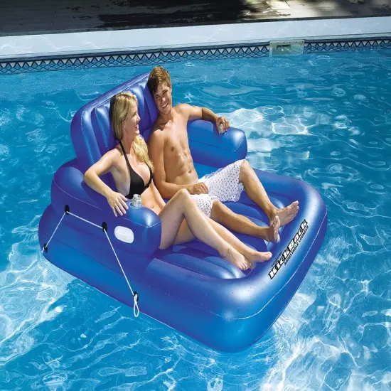 Swim Central 74" Inflatable Blue Kickback Adjustable Swimming Pool Lounger Float {3}