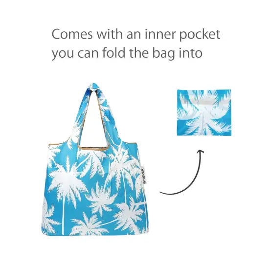 Wrapables Foldable Tote Nylon Reusable Grocery Bag (Set of 2) Palm Trees in Blue {4}