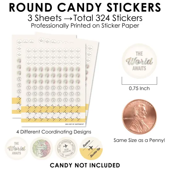 Big Dot of Happiness World Awaits - Travel Themed Party Small Round Candy Stickers - Party Favor Labels - 324 Count {4}