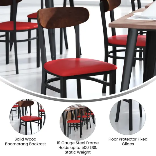 Emma and Oliver Yara Industrial Dining Chair with Rolled Steel Frame and Solid Wood Seat - 500 lbs. Static Weight Capacity WalnutBack/RedVinyl {2}