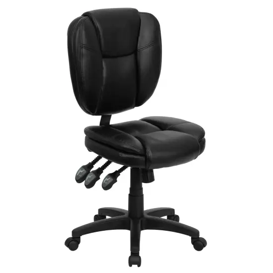 Emma and Oliver Mid-Back Multifunction Pillow Top Swivel Ergonomic Task Office Chair Black LeatherSoft {1}