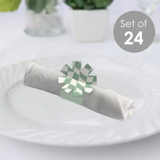 Big Dot of Happiness Sage Green Checkered Party - Paper Napkin Holder - Napkin Rings - Set of 24 {3}