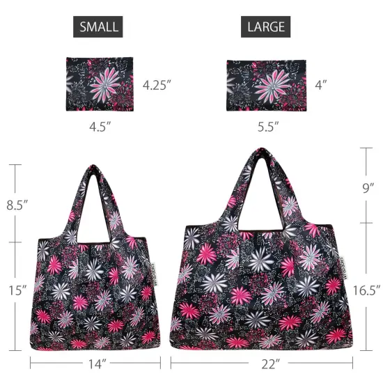 Wrapables Large & Small Foldable Tote Nylon Reusable Grocery Bags, Set of 2 Pink in Bloom {2}