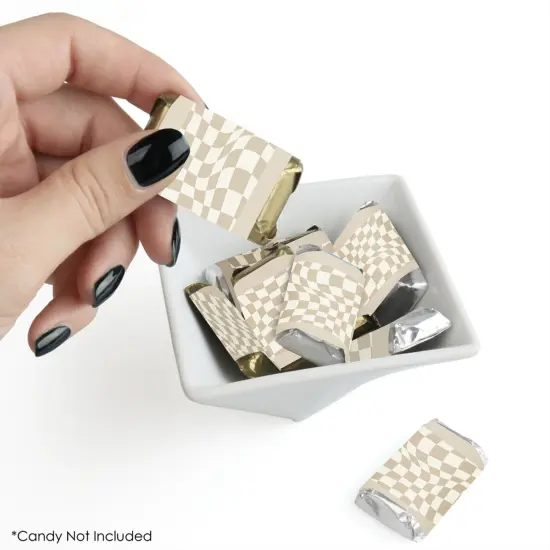 Big Dot of Happiness Tan Checkered Party - Mini Candy Bar Wrapper Stickers - Small Favors - 40 Count {3}