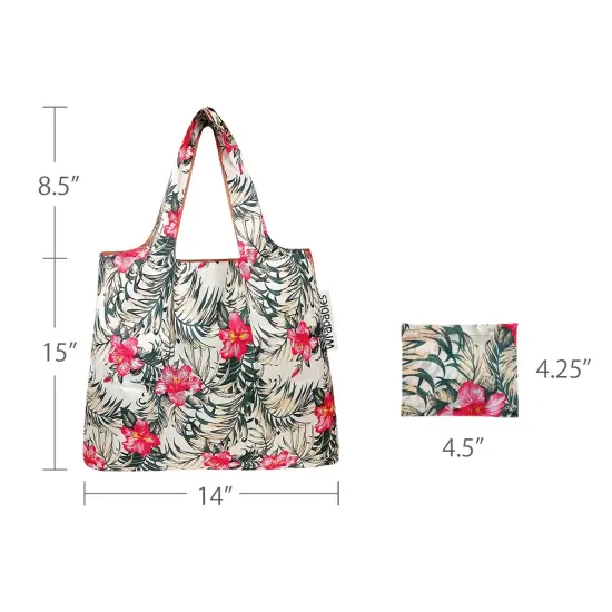 Wrapables Foldable Tote Nylon Reusable Grocery Bag (Set of 2) Tropica Pink Floral {3}
