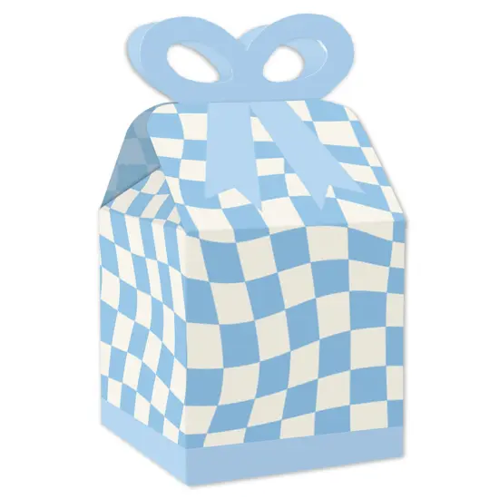 Big Dot of Happiness Blue Checkered Party - Square Favor Gift Boxes - Bow Boxes - Set of 12 {1}