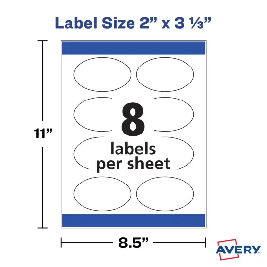 Avery Printable Blank Oval Labels, 2" x 3-1/3", Glossy White, 80 Customizable Labels (22820) {5}