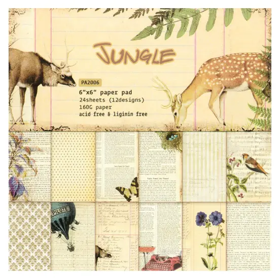 Wrapables 6x6 Decorative Single-Sided Scrapbook Paper for Arts & Crafts Projects, Scrapbooking, Card-Making Animals & Notes {2}