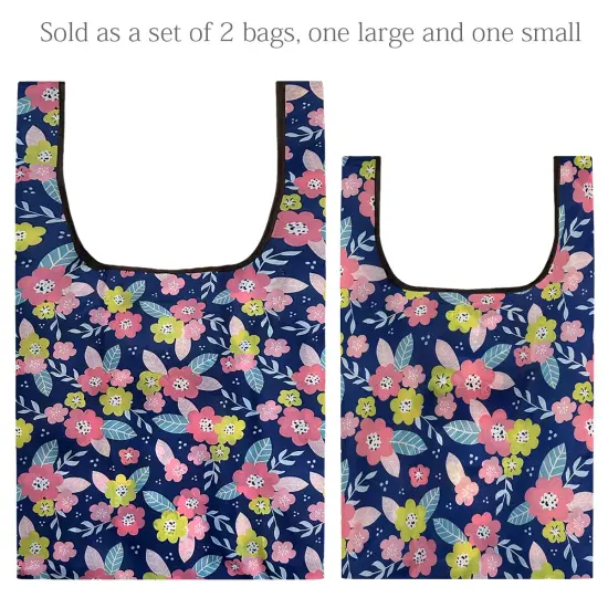 Wrapables JoliBag Collection Reusable Shopping Bag (Set of 2) Pink & Blue Flowers {3}