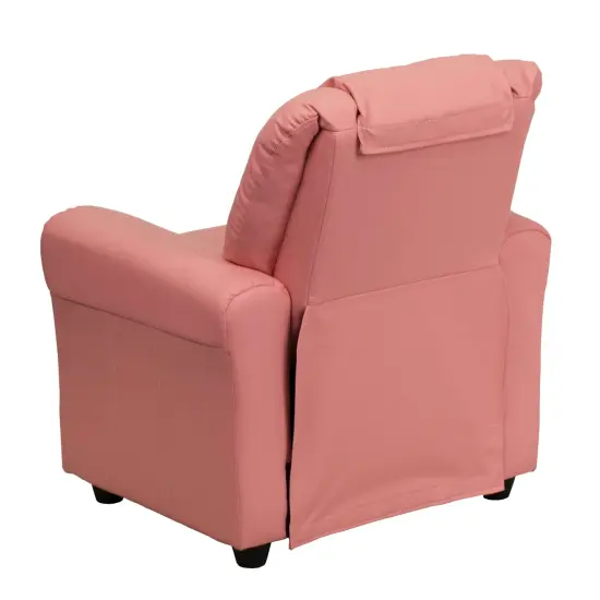 Emma and Oliver Contemporary Kids Recliner with Cup Holder and Headrest Pink Vinyl {3}