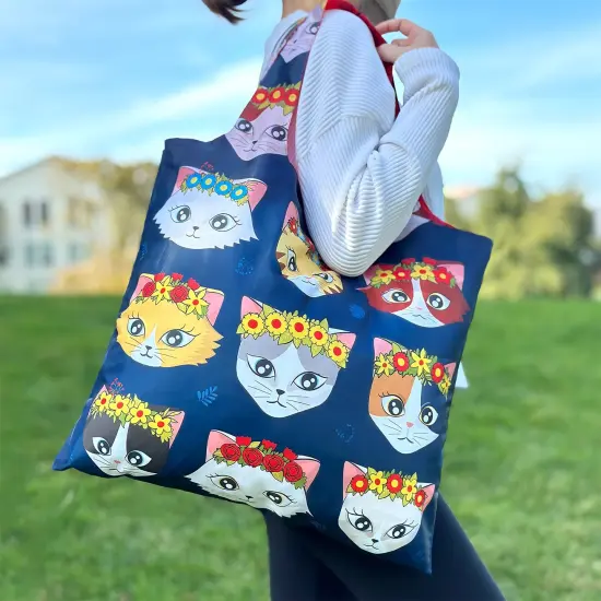 Wrapables AllyBag Collection Reusable Shopping Bag Floral Cat {2}