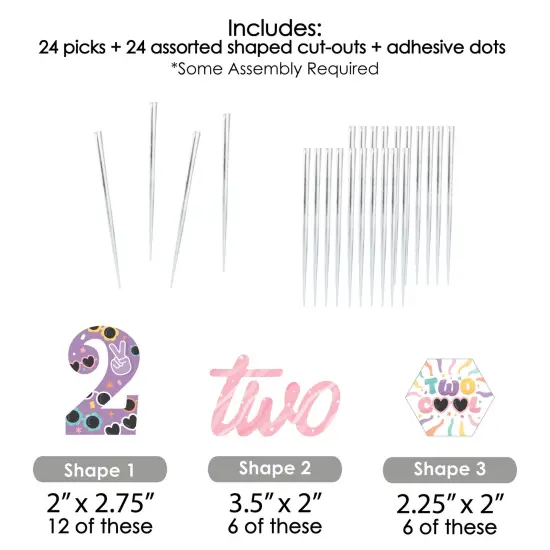 Big Dot of Happiness Two Cool - Girl - Dessert Cupcake Toppers - Pastel 2nd Birthday Party Clear Treat Picks - Set of 24 {7}