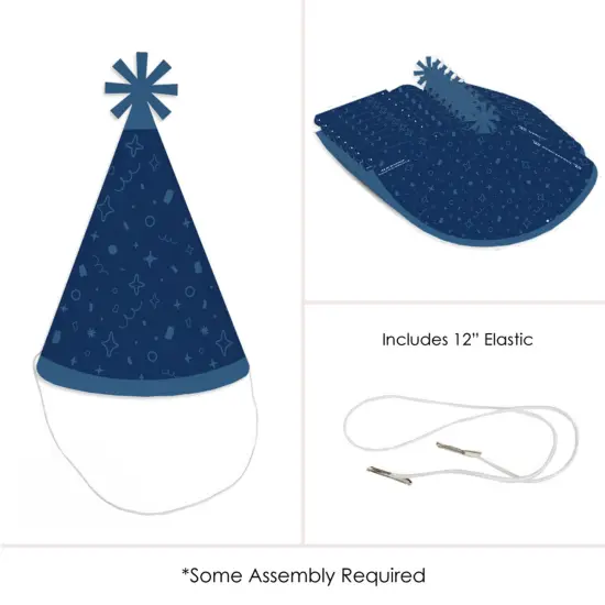 Big Dot of Happiness Navy Confetti Stars - Cone Happy Birthday Party Hats for Kids and Adults - Set of 8 (Standard Size) {6}