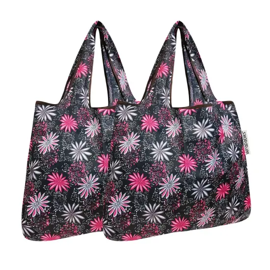 Wrapables Foldable Tote Nylon Reusable Grocery Bag (Set of 2) Pink in Bloom {1}