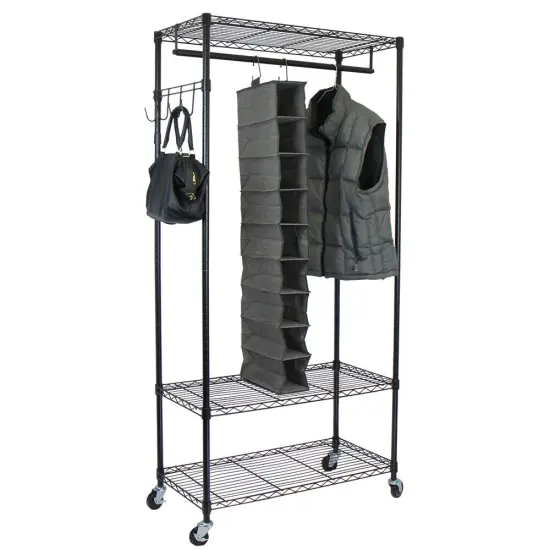 Oceanstar Garment Rack with Adjustable Shelves with Hooks Black {2}
