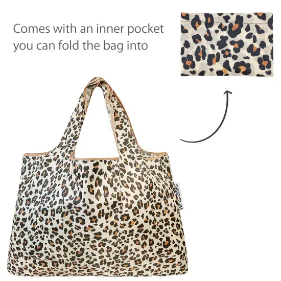 Wrapables Large & Small Foldable Tote Nylon Reusable Grocery Bags, Set of 2 Wild Cat {5}